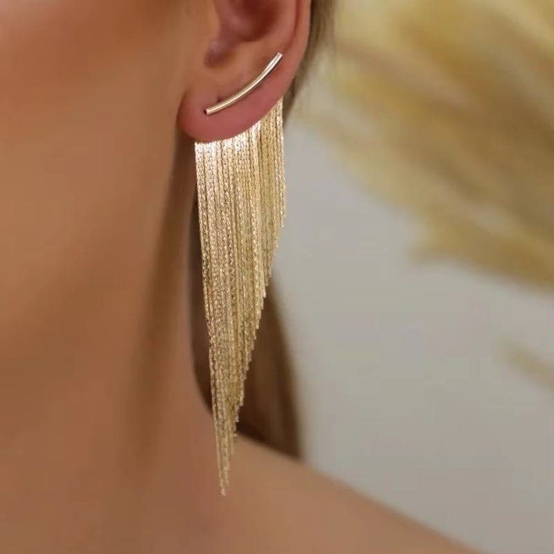 Fashion Exquisite Golden Plated Tassel Stud Earrings for Women'S Shining Elegant Daily Party Banquet Jewelry Accessories Crafts