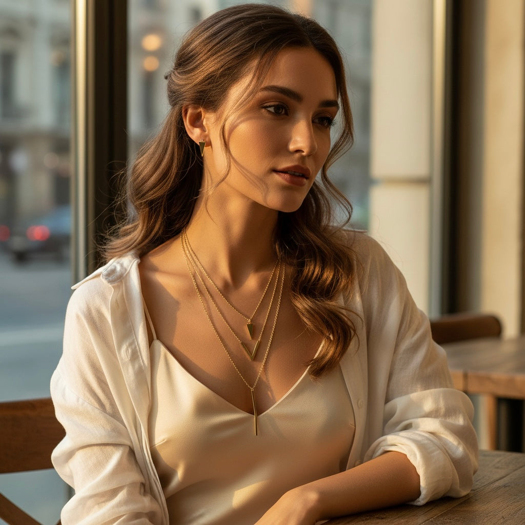 V-Shaped Geometric Charm Set – Layered Necklace & Earrings Gift for Women