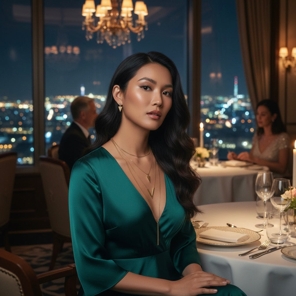 V-Shaped Geometric Charm Set – Layered Necklace & Earrings Gift for Women