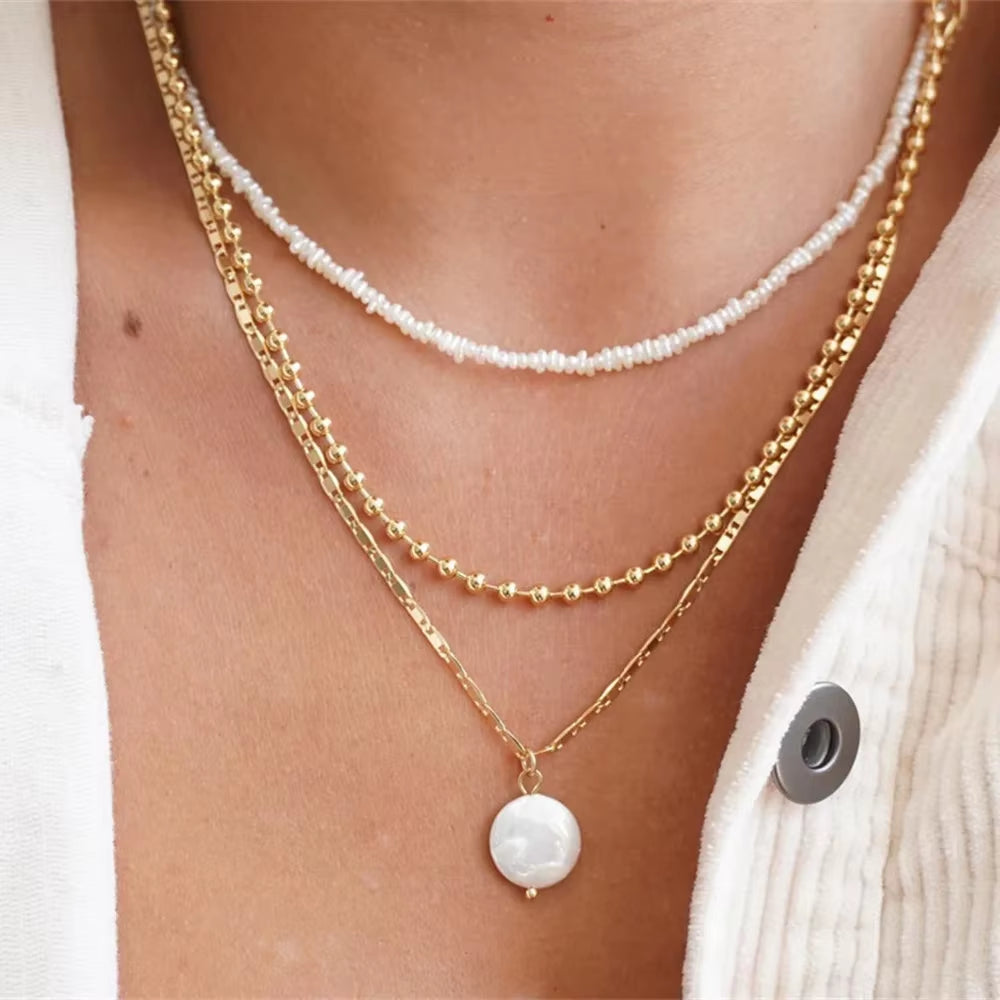 Vintage Punk Gold-Plate Thick Chain Head Portrait Coin Pendant Necklace for Women Fashion Multilevel Geometric Hip Hop Jewelry