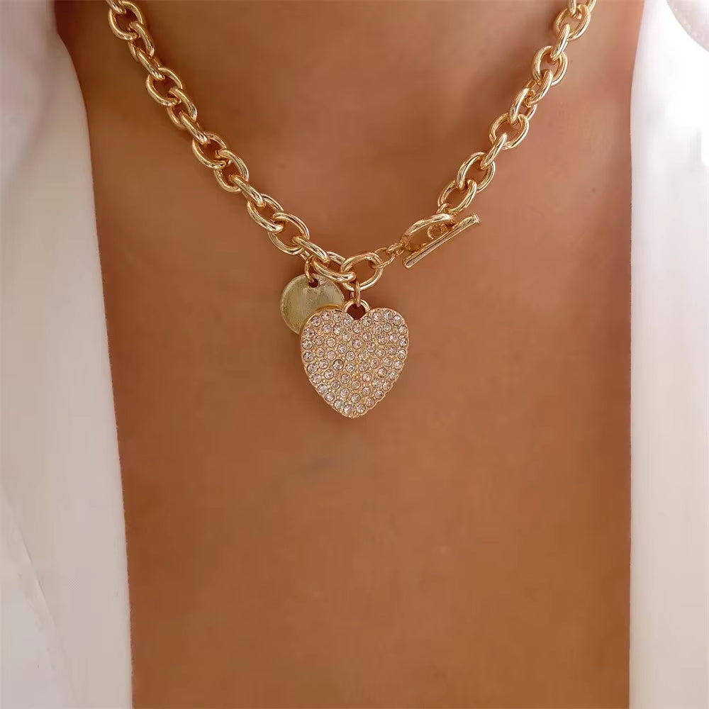 Vintage Punk Gold-Plate Thick Chain Head Portrait Coin Pendant Necklace for Women Fashion Multilevel Geometric Hip Hop Jewelry