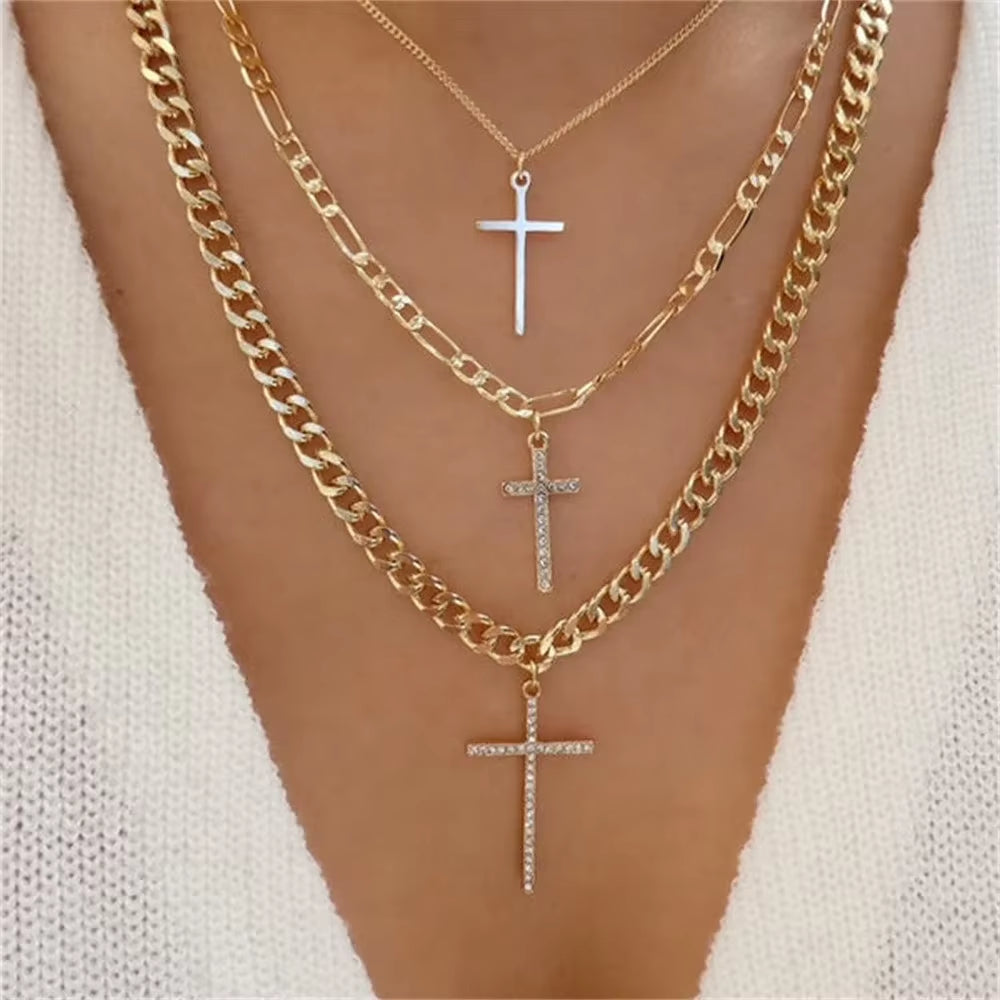 Vintage Punk Gold-Plate Thick Chain Head Portrait Coin Pendant Necklace for Women Fashion Multilevel Geometric Hip Hop Jewelry