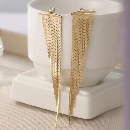 Fashion Exquisite Golden Plated Tassel Stud Earrings for Women'S Shining Elegant Daily Party Banquet Jewelry Accessories Crafts