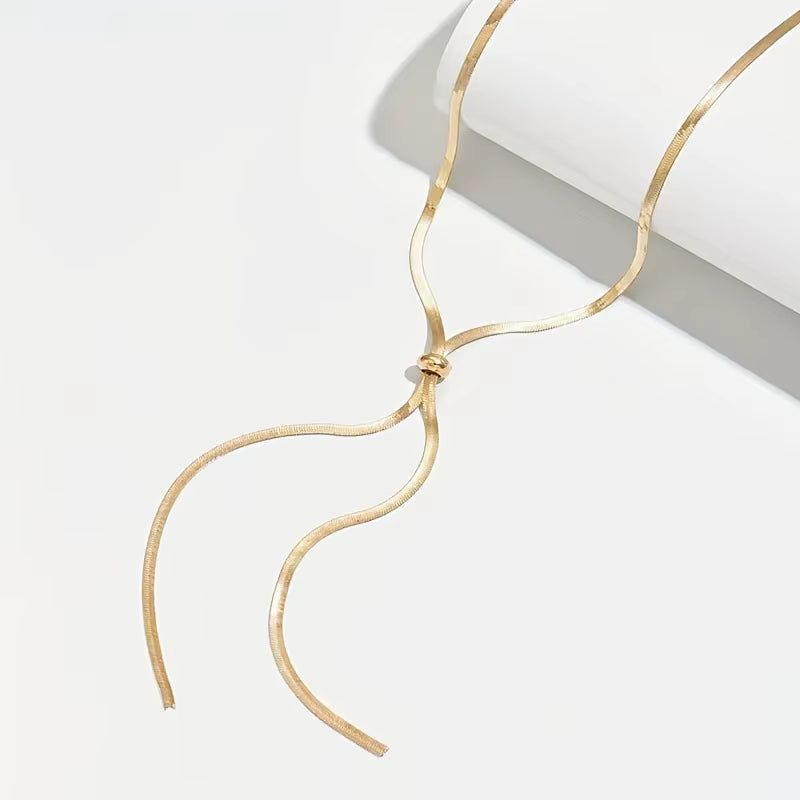 Punk Long Flat Snake Bone Chain Necklace for Women Stainless Steel Gold Color Y-Shaped Necklace Fashion Charms Jewelry Wholesale