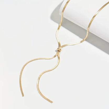 Punk Long Flat Snake Bone Chain Necklace for Women Stainless Steel Gold Color Y-Shaped Necklace Fashion Charms Jewelry Wholesale