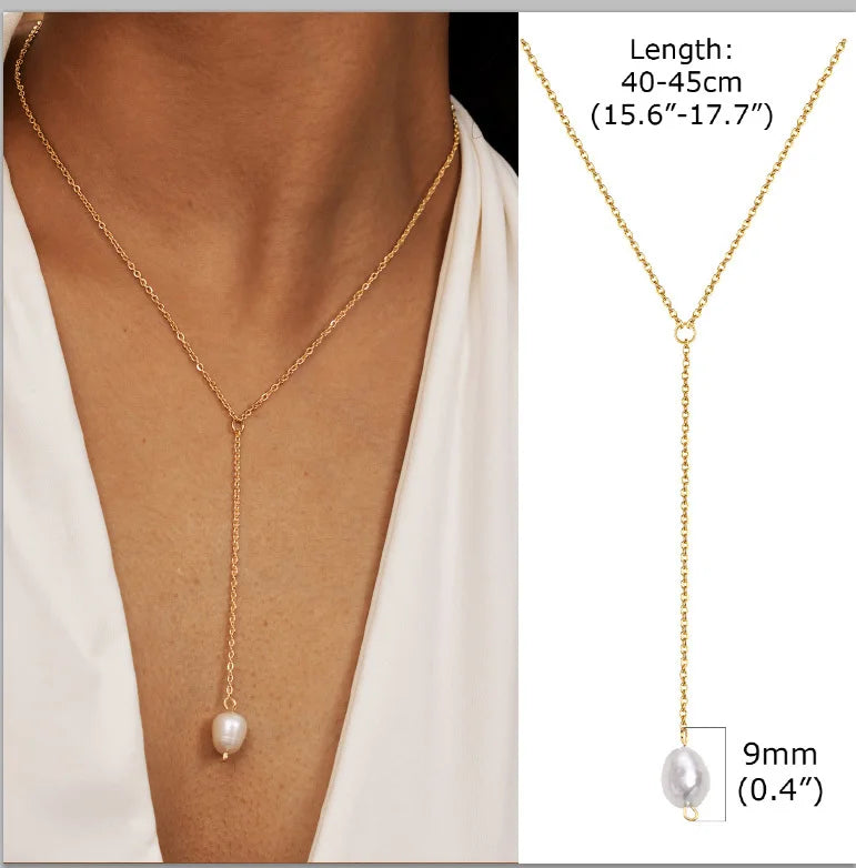 Stainless Steel Lariat Necklace Gold Plated, Dainty Long Necklace Laryered Necklaces for Women Girls, Y Shape Drop Pendant