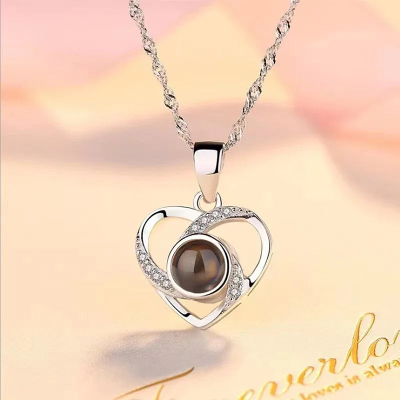 1Pc Love Heart Necklace 100 Languages I Love You Projection Pendant Jewelry for Mom Girlfriend Romantic Valentine'S Gifts