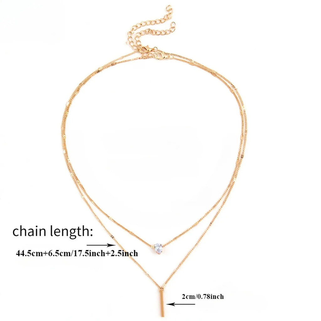 Multi-Layer Five-Pointed Star Heart Shape Water Drop Pendant Chain Necklace Alloy Material Glass Collarbone Chain Sexy Women'S