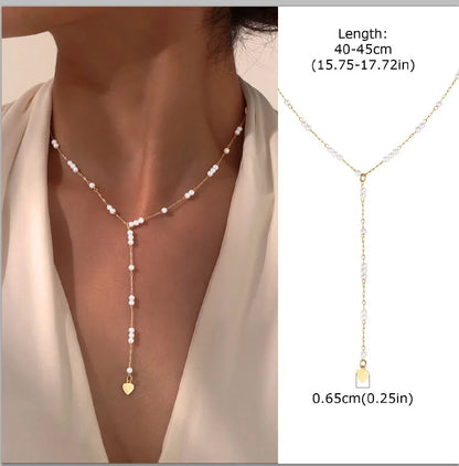 Stainless Steel Lariat Necklace Gold Plated, Dainty Long Necklace Laryered Necklaces for Women Girls, Y Shape Drop Pendant