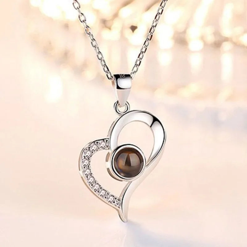 1Pc Love Heart Necklace 100 Languages I Love You Projection Pendant Jewelry for Mom Girlfriend Romantic Valentine'S Gifts