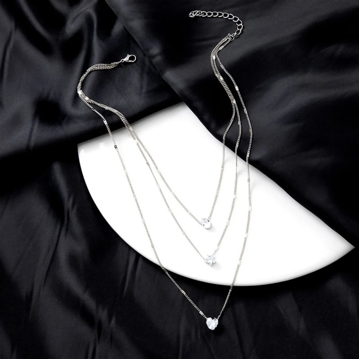 Multi-Layer Five-Pointed Star Heart Shape Water Drop Pendant Chain Necklace Alloy Material Glass Collarbone Chain Sexy Women'S