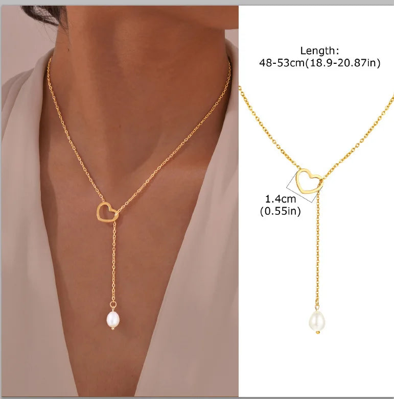 Stainless Steel Lariat Necklace Gold Plated, Dainty Long Necklace Laryered Necklaces for Women Girls, Y Shape Drop Pendant