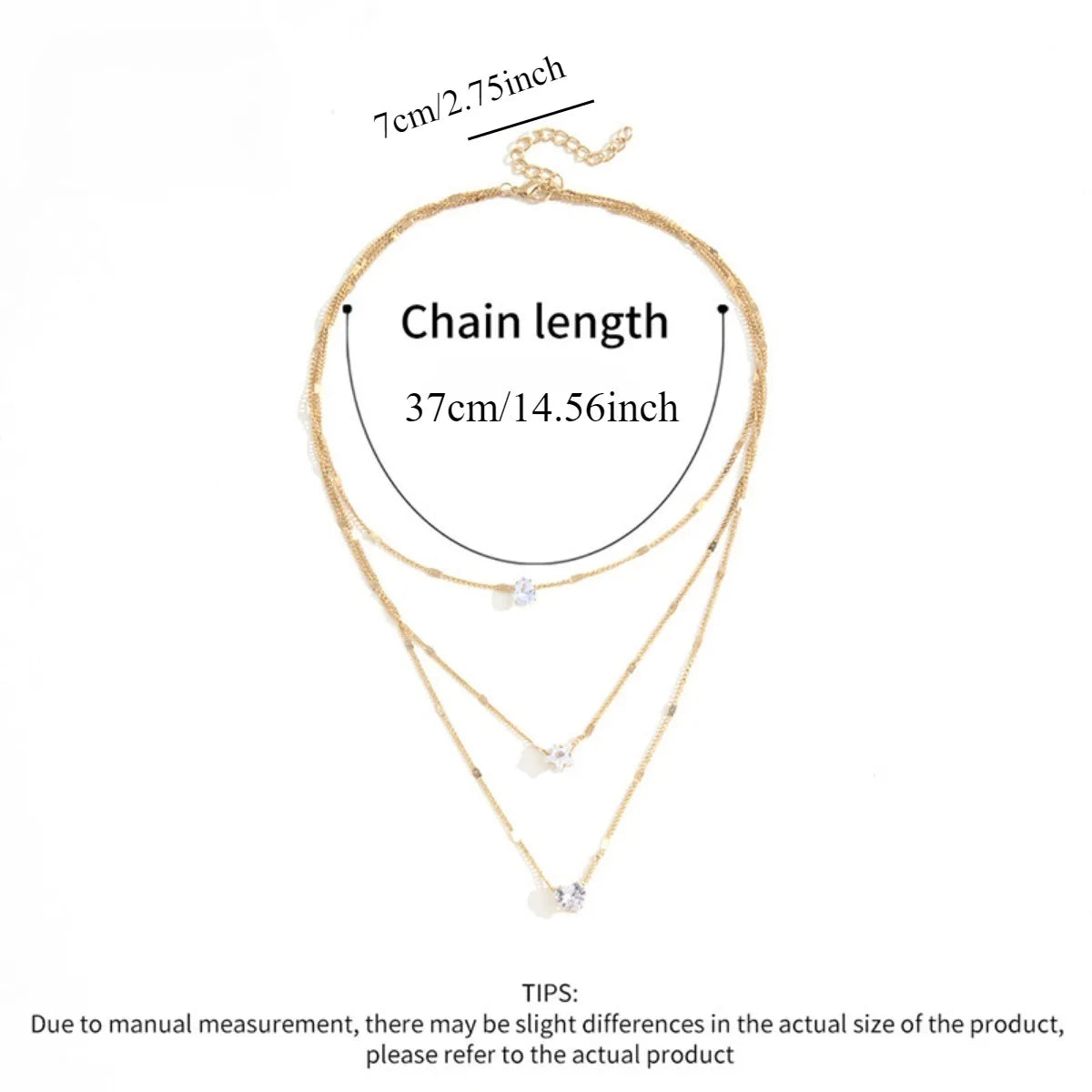 Multi-Layer Five-Pointed Star Heart Shape Water Drop Pendant Chain Necklace Alloy Material Glass Collarbone Chain Sexy Women'S