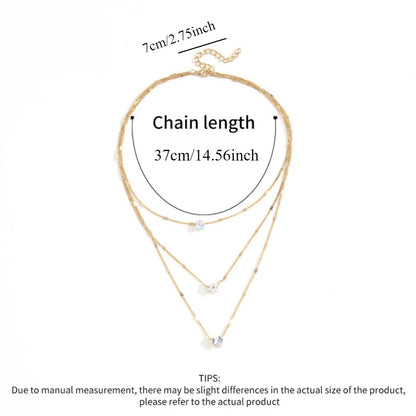 Multi-Layer Five-Pointed Star Heart Shape Water Drop Pendant Chain Necklace Alloy Material Glass Collarbone Chain Sexy Women'S