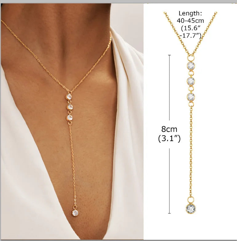 Stainless Steel Lariat Necklace Gold Plated, Dainty Long Necklace Laryered Necklaces for Women Girls, Y Shape Drop Pendant