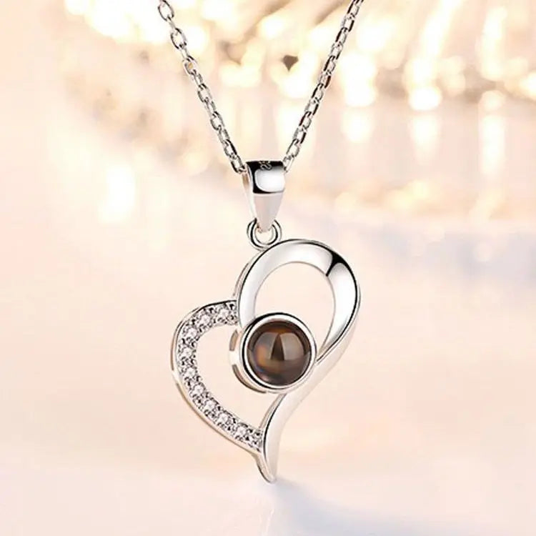 1Pc Love Heart Necklace 100 Languages I Love You Projection Pendant Jewelry for Mom Girlfriend Romantic Valentine'S Gifts