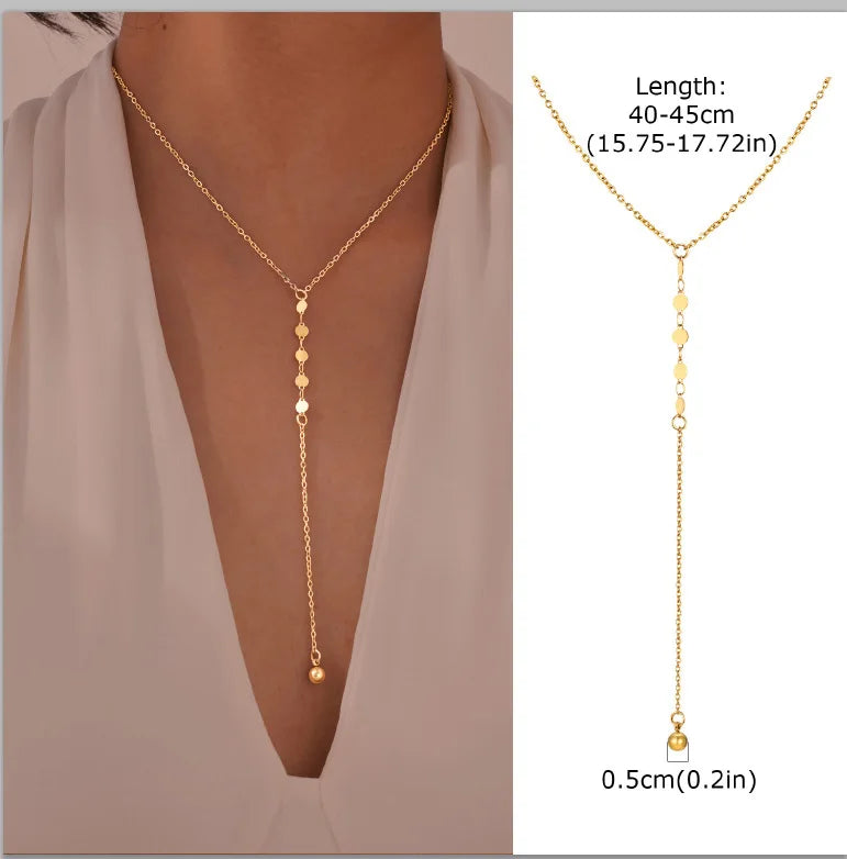 Stainless Steel Lariat Necklace Gold Plated, Dainty Long Necklace Laryered Necklaces for Women Girls, Y Shape Drop Pendant