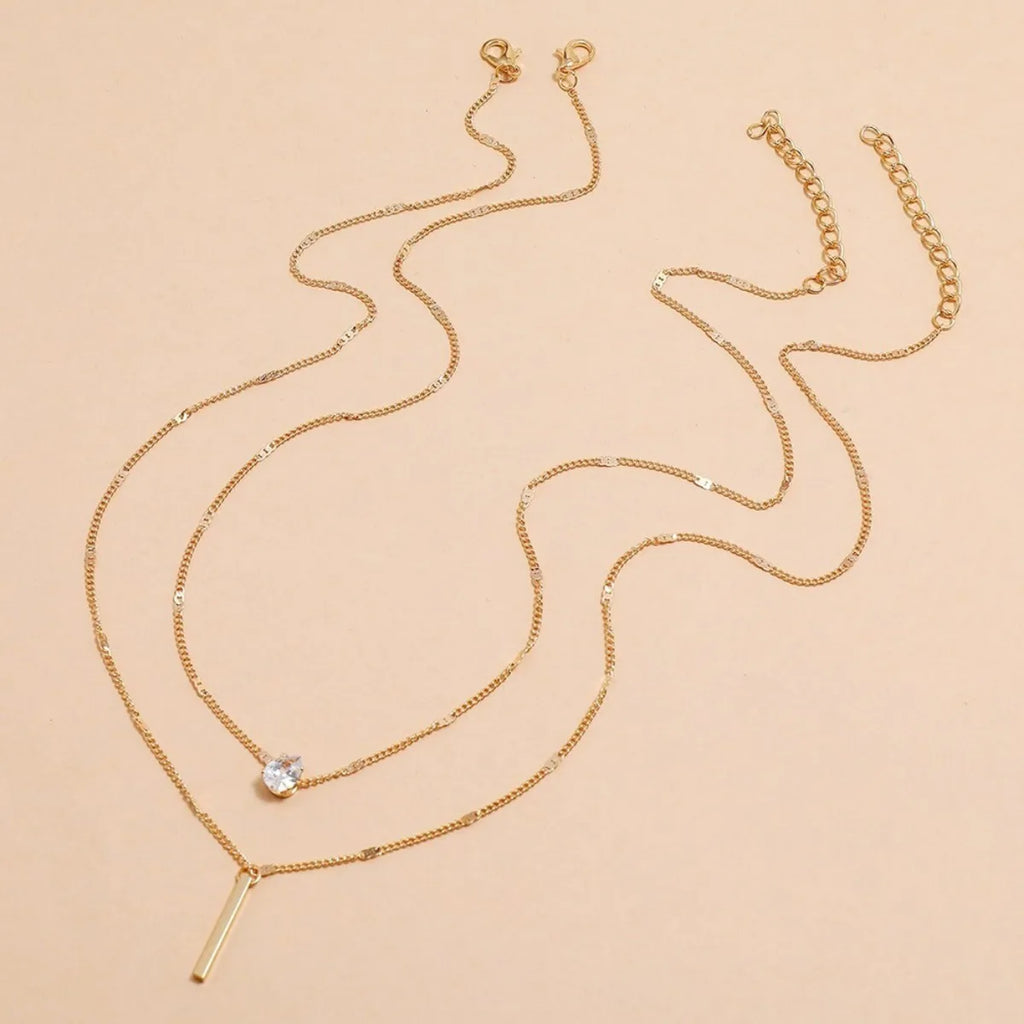 Multi-Layer Five-Pointed Star Heart Shape Water Drop Pendant Chain Necklace Alloy Material Glass Collarbone Chain Sexy Women'S