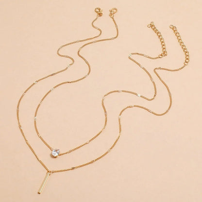 Multi-Layer Five-Pointed Star Heart Shape Water Drop Pendant Chain Necklace Alloy Material Glass Collarbone Chain Sexy Women'S