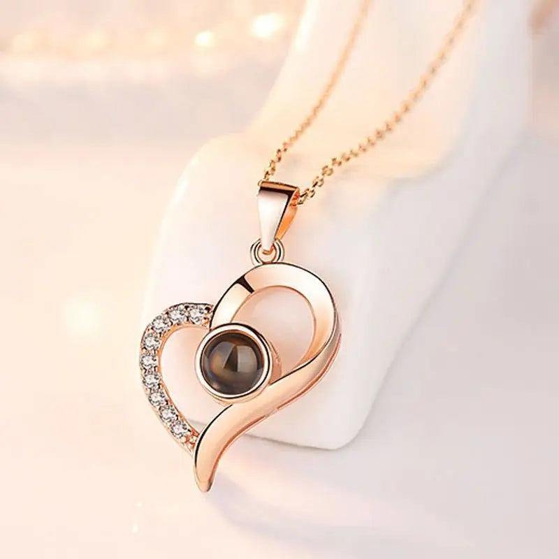 1Pc Love Heart Necklace 100 Languages I Love You Projection Pendant Jewelry for Mom Girlfriend Romantic Valentine'S Gifts