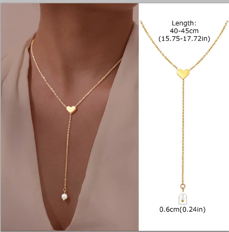 Stainless Steel Lariat Necklace Gold Plated, Dainty Long Necklace Laryered Necklaces for Women Girls, Y Shape Drop Pendant