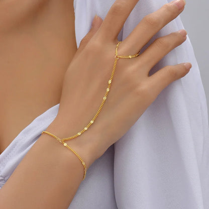 Dainty Hand Chain Bracelet Ring Gold Plated Handmade Link Chains Connecting Harness Bracelets Hand Jewelry for Women Trendy Gift