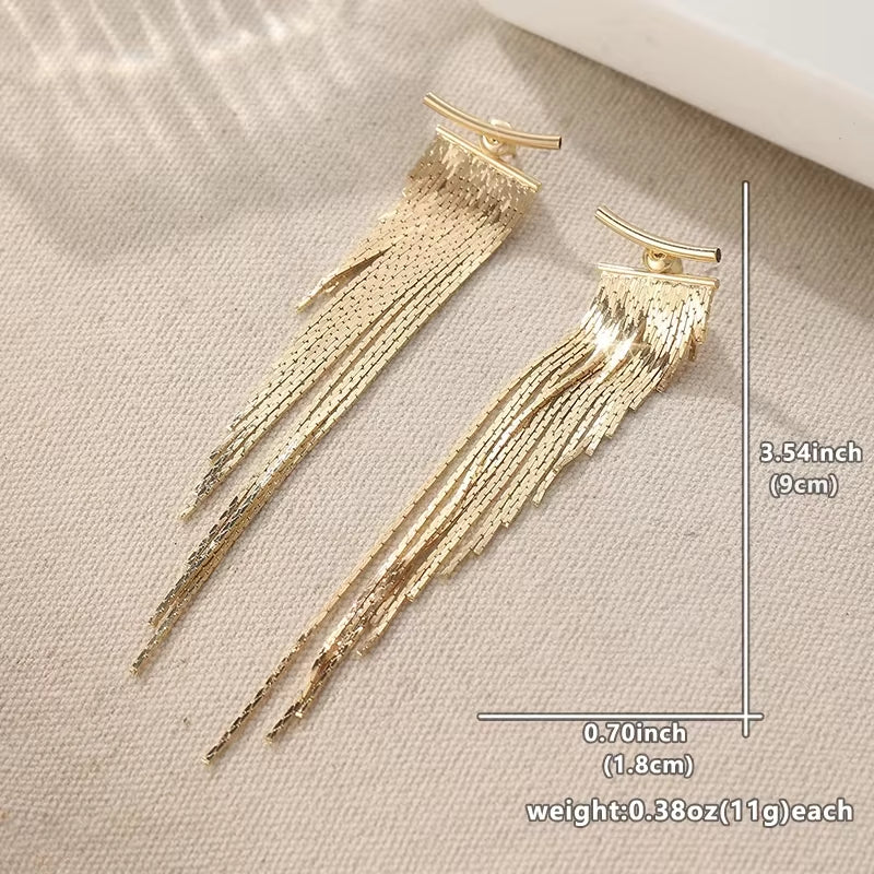 Fashion Exquisite Golden Plated Tassel Stud Earrings for Women'S Shining Elegant Daily Party Banquet Jewelry Accessories Crafts