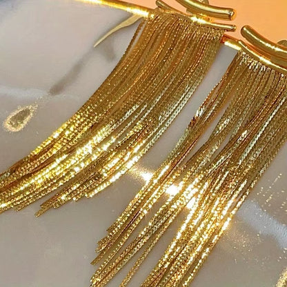 Fashion Exquisite Golden Plated Tassel Stud Earrings for Women'S Shining Elegant Daily Party Banquet Jewelry Accessories Crafts