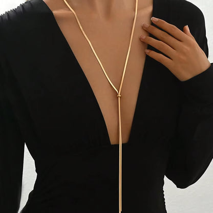 Punk Long Flat Snake Bone Chain Necklace for Women Stainless Steel Gold Color Y-Shaped Necklace Fashion Charms Jewelry Wholesale