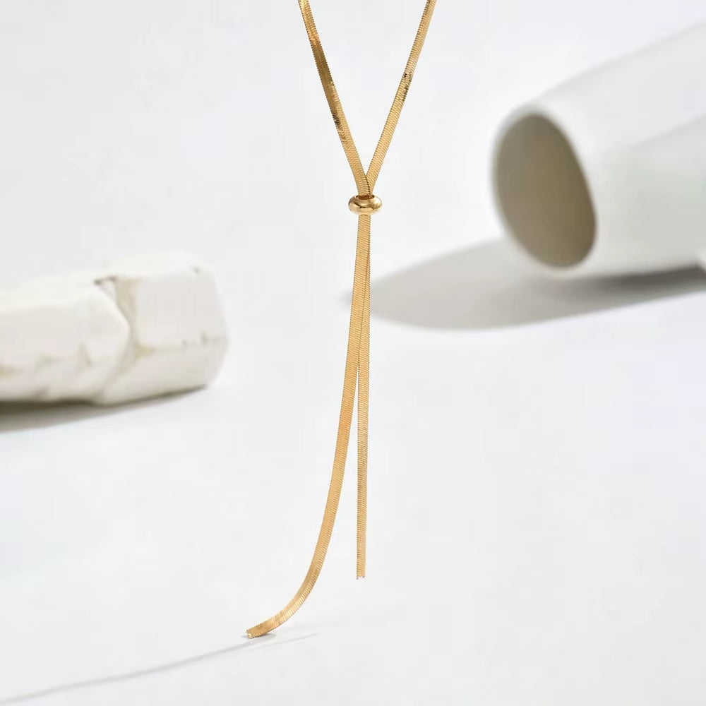 Punk Long Flat Snake Bone Chain Necklace for Women Stainless Steel Gold Color Y-Shaped Necklace Fashion Charms Jewelry Wholesale