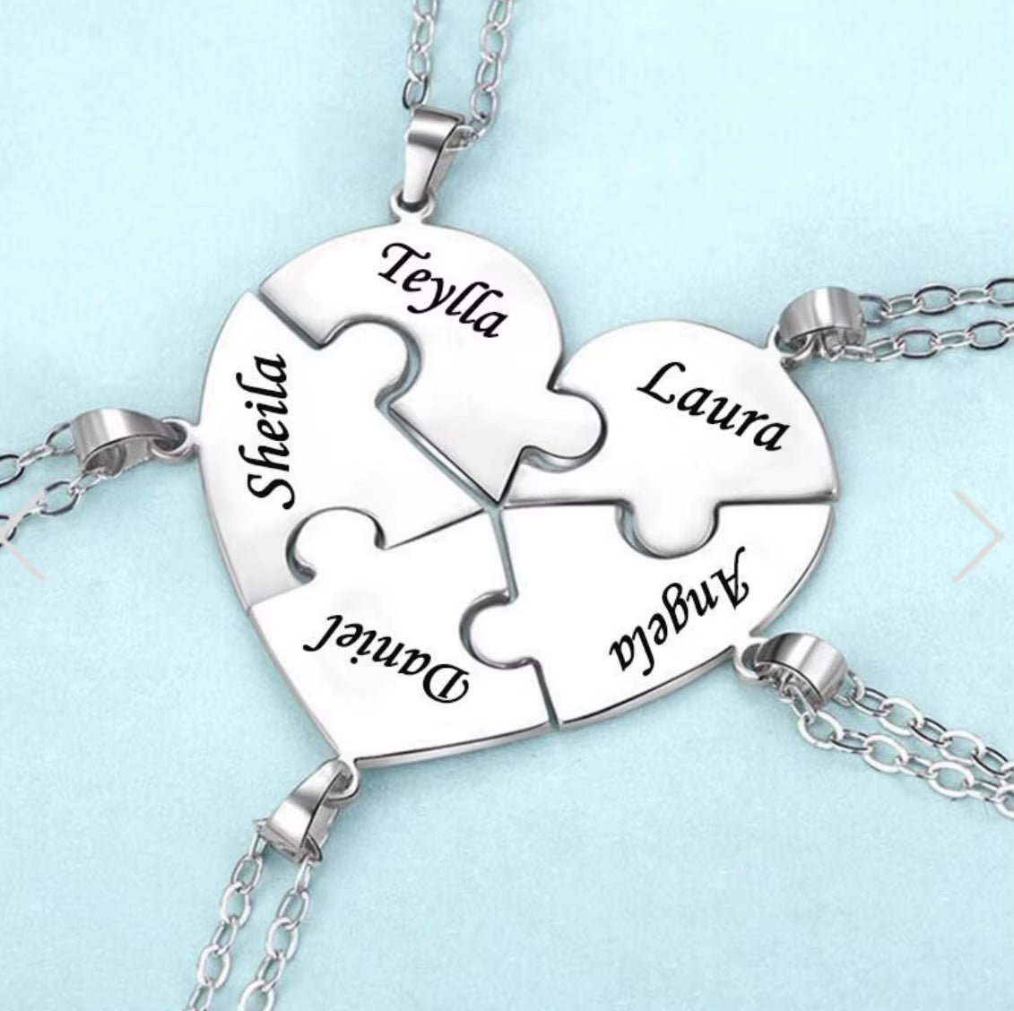 Mailun Custom Names Puzzled Heart Pendant Necklace Engraved Names Puzzled Hearts Pendant- Send Names via Chat