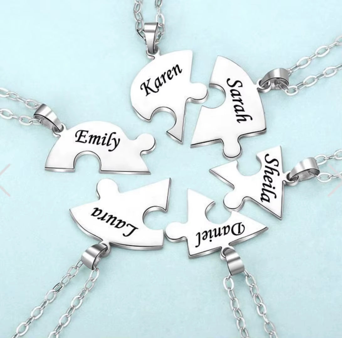 Mailun Custom Names Puzzled Heart Pendant Necklace Engraved Names Puzzled Hearts Pendant- Send Names via Chat