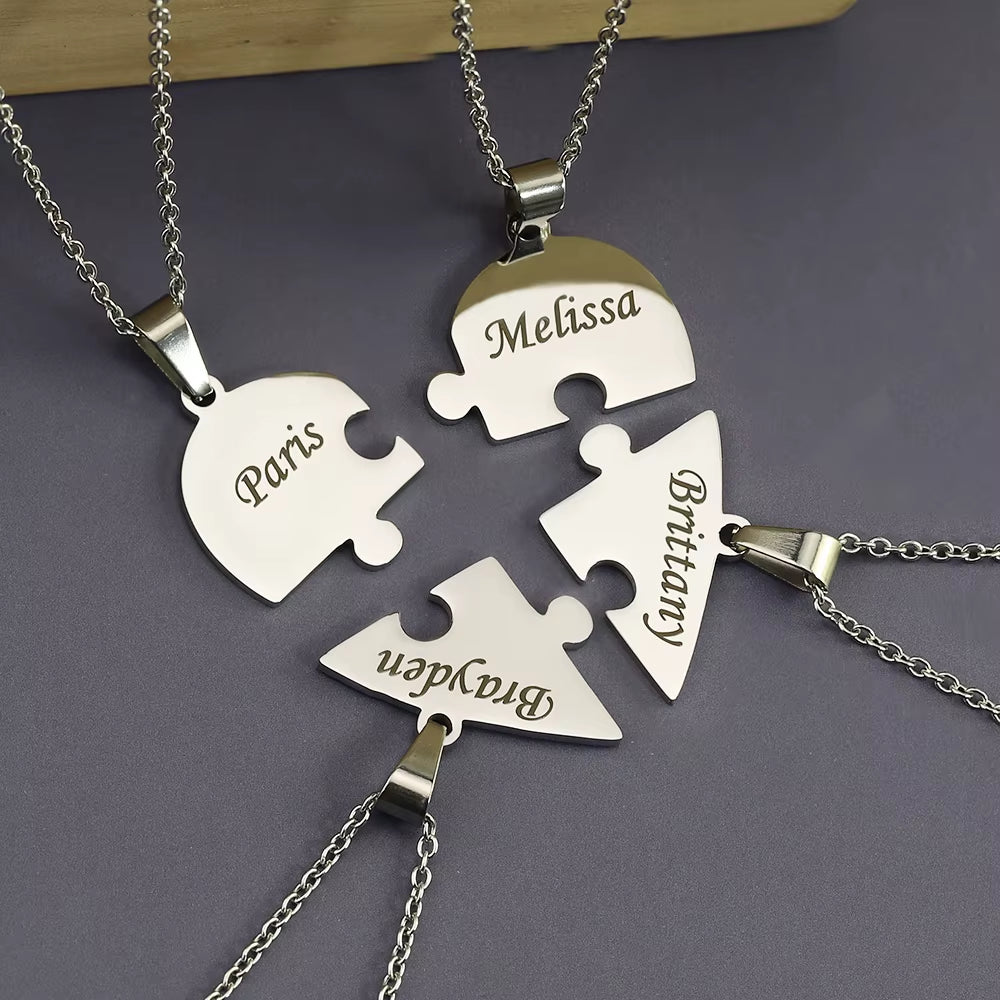 Mailun Custom Names Puzzled Heart Pendant Necklace Engraved Names Puzzled Hearts Pendant- Send Names via Chat